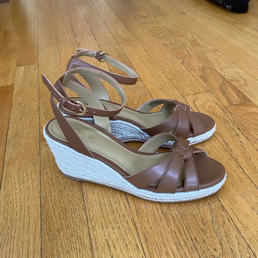 Jcrew Brown Leather Wedge Sandals
